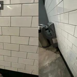 Before and after detailed bathroom wall tile cleaning