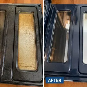 Before and after oven door glass cleaning