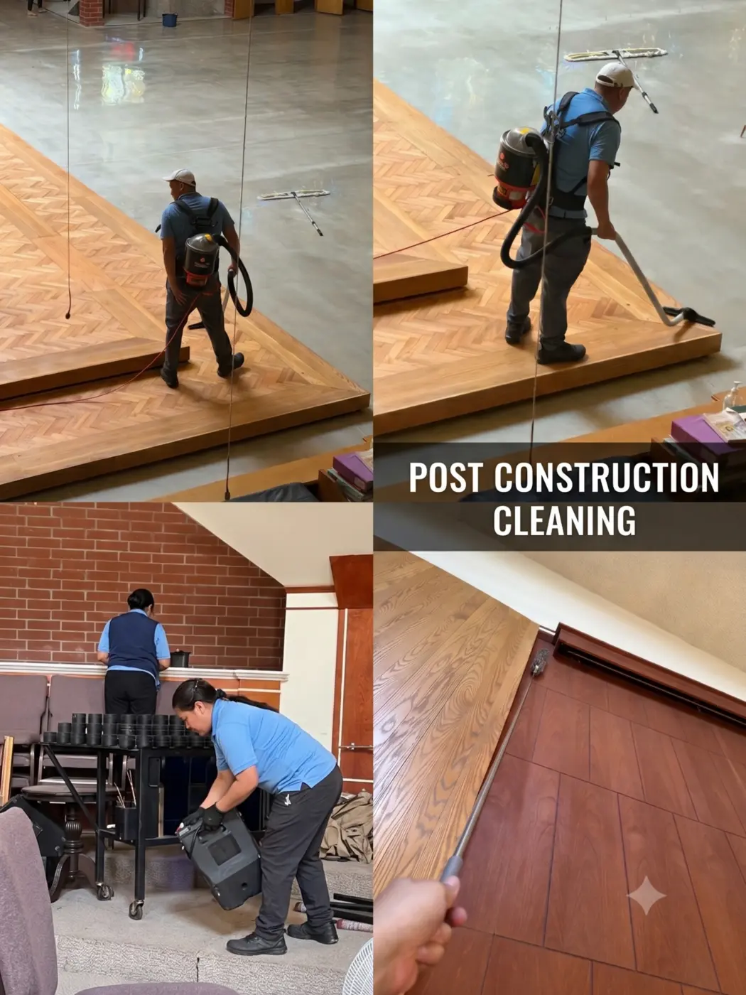 FriendlyProClean team performing post-construction cleaning in a large Los Angeles facility